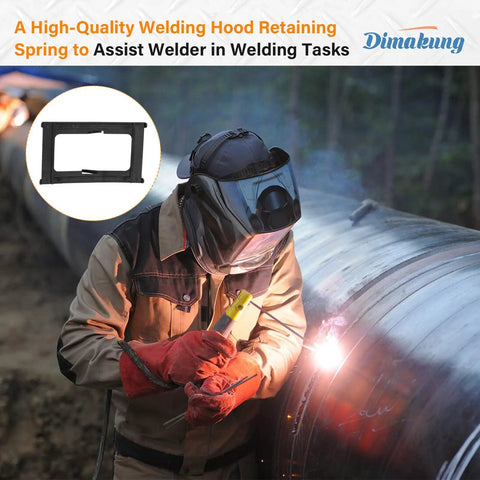 Welder using 9101-H5 retaining spring for fiber-metal welding hoods and lens retention system, 2x4.25 inch