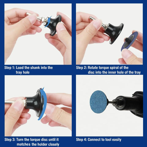 Tutorial for mounting disc on 101 Piece 2 Inch Sanding Discs Kit With One Quarter Inch Holder Pro Grade Set