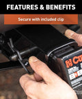 Black Trailer Hitch Pin And Clip With Five Eighths Inch Diameter Fits Two Inch Receiver For Ball Mounts And Trailer Accessories Easy Grip With A 105 Degree Bend For Class 3 4 And 5 Hitches being installed.