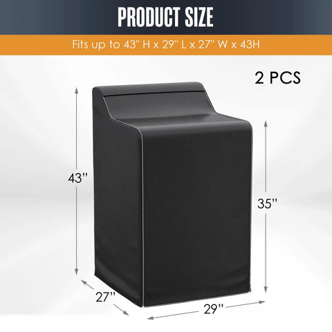 Outdoor Waterproof Washer And Dryer Cover 2 Pack For Top Load And Front Load Washing Machines Keeps It Clean By Blocking Dust Sunlight And UV Rays Weatherproof in black, 29x27x43 inches size