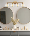 Bathroom with dual mirrors and Clear Globe Glass Shades Set, 6 By 5 Inch, 1 5 Eighth Inch Fitter Opening For Threaded Medium Base Socket, Modern 2 Pack Replacement Lampshades For Ceiling Lights, Easy Install, Versatile Up Or Down.