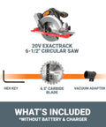 Heavy Hitter Cordless Circular Saw Loaded With 20 Volt Battery And 6 1/2 Inch Flush Mount Blade For Smooth Precision Cuts That Give Every Weekend Warrior A Knockout Finish Weekly, showing 20V Exactrack design and included accessories.