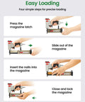 Heavy Duty 23 Gauge Pneumatic Pin Nailer Kit With 10000 Count Pins easy loading steps demonstration, showing magazine removal and insertion process.