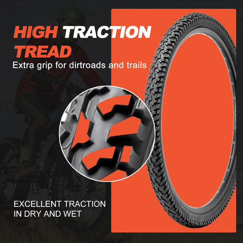 Two Pack 26x2.125 Mountain Bike Tires Folding Replacement Set With Schrader Valve Tubes high traction tread detail