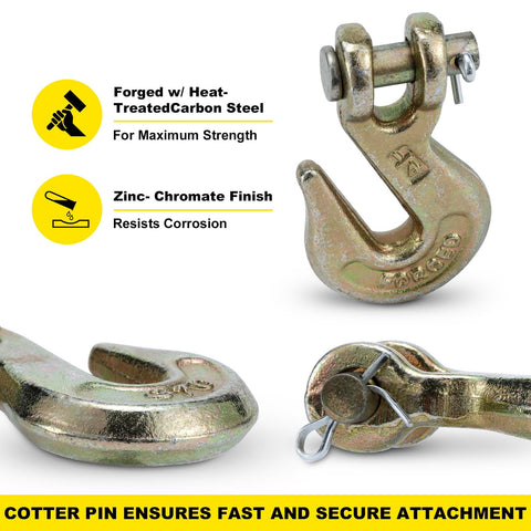 Rugged Heavy Duty One Quarter Inch Clevis Grab Hook For Grade 70 Chain 3600 Lbs WLL, forged with zinc-chromate finish.