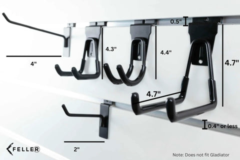 Premium Heavy Duty Slatwall Hooks And Hangers Set 20 Pack For Garage Storage And Organization Single And Double Hooks Proslat Compatible Slatwall Accessories Works With Crownwall StoreWALL HandiWall And More showing multiple black hooks mounted on slatwall