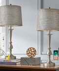 USB Sleek Metal Table Lamps Set Of 2 For Living Room And Bedroom Large Size Brushed Nickel Finish Touch Activated Dual USB Ports On Base Charge Phones Tablets And More Even When Lamps Are Off