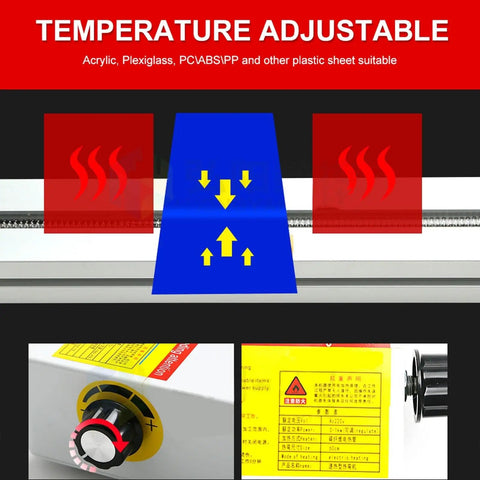 Temperature adjustable control for High Octane Acrylic And Pvc Plastic Bender With No Fuss Water Pump Cooling And 1000 Watt Carbon Fiber Heater.