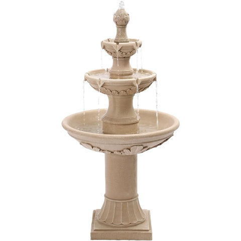 Three Tier Outdoor Water Fountain Cascade For Patio And Yard, Large Floor Standing Resin Bubbler With Pump, 48 Inch Tall Water Feature