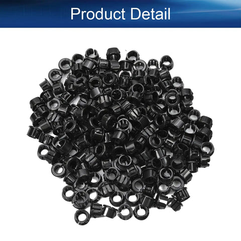 200 Piece Nylon Cable Snap Bushing Kit For Half Inch Holes Heavy Duty Round Grommets in black, pile view