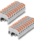 20-Piece DIN Rail Terminal Blocks for Electrical Control Panels, compact grey wire connectors, flame-retardant PC material