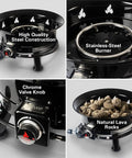 No Mess Smokeless Round Propane Fire Pit For Outdoors with durable steel, stainless burner, valve knob, lava rocks, 24-inch diameter