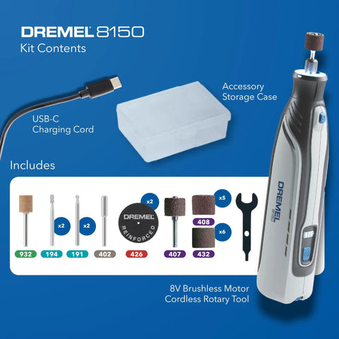 Cordless Rotary Tool Kit With Brushless Motor And LED Nose Cap For Precision Work with 20 accessories and USB-C cable