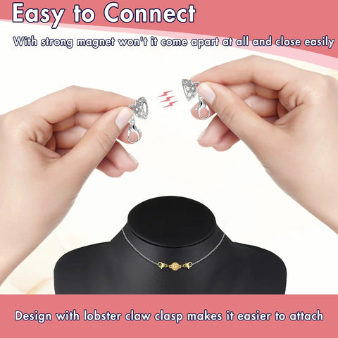 Hands demonstrating Lobster Clasp Necklace Clasp Extender Kit Grab And Go 14K Gold And Silver Finishes For Necklaces And Bracelets.
