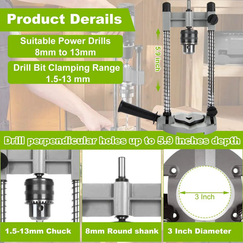 Portable Drill Press Stand For Hand Drills Handy Adjustable Multi-Angle Holder Guide Fits 1.5-13mm Drill Bits Aluminum Alloy
