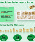 Image of 180Pcs Threaded Inserts Kit M2 M2.5 M3 M4 M5 with knurled brass heat set nuts, organized in a compartmentalized box.