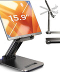 Adjustable Ipad Stand And Tablet Holder For Desk And Home Office Folds Flat For Travel Lightweight 15.2 Oz ABS Plastic With Metal Base And Anti Slip Compatible With Ipad Mini Kindle Switch