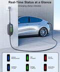 Level 1 And Level 2 Tesla Charger With 25 Ft Nacs Mobile Connector displayed with charging status indicator on wall.