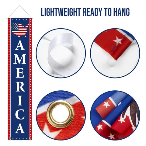 Patriotic Outdoor Decor Two Pack Fourth Of July Banner Set red white and blue porch flags with grommet and lightweight material