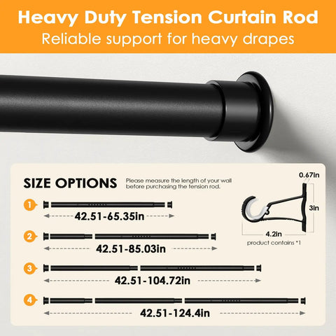 No Drill Tension Curtain Rod 43 To 124 Inch Adjustable Extra Long Beefy Heavy Duty Spring Loaded Rod For Windows And Patio