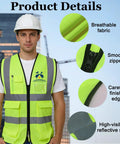 Heavy Duty Custom Safety Vest With Bold High Viz Reflective Striping For Crew Branding And Site Ready Performance Personalized Logo Breathable Mesh Work Gear Built Tough For Day One Crews, featuring smooth zipper and breathable fabric.