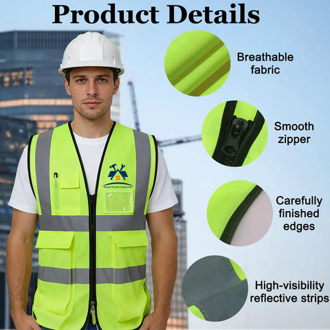 Heavy Duty Custom Safety Vest With Bold High Viz Reflective Striping For Crew Branding And Site Ready Performance Personalized Logo Breathable Mesh Work Gear Built Tough For Day One Crews, featuring smooth zipper and breathable fabric.