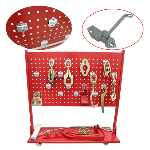 Red tool board with clamps and hooks for 10 Ton Car Frame Machine Auto Frame Straightener Puller for Body Repair Hydraulic Frame Repair Tool