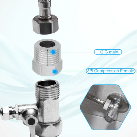 2-pack 1/2 G male to 3/8 compression female pipe fittings, plated metal for faucet supply lines