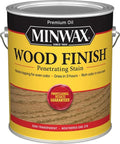 Heavy Duty Semi Transparent Wood Stain Knockout Weathered Oak One Gallon in a can with yellow label for decks and fences.