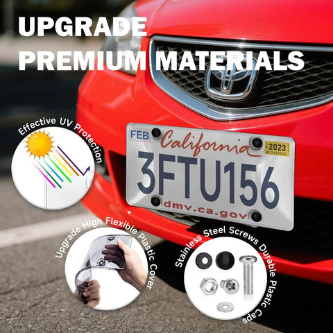 Clear License Plate Protectors 2 Pack with Screw Accessories and Frame for American Standard Cars Weatherproof Cover shown
