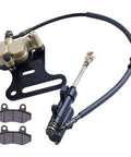 Plug And Play 12mm Rear Disc Hydraulic Brake Master Cylinder Caliper Kit For Dirt Bikes Fits 70cc To 150cc Models With Included Fluid And Pads Ready To Bolt On, showing complete kit with caliper, master cylinder, and brake pads.