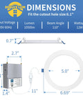 Dimensions and specifications of Ultrathin 6 Inch LED Recessed Light Kit, 12 Pack, 5000K Daylight, 1050 Lumens, 12W, ETL Listed.