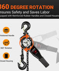 Beefy Three Quarter Ton Manual Lever Chain Hoist 1650 Lbs Capacity 10 Ft Lift with 360-degree rotation feature