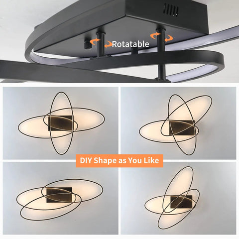 Three Ring Modern Low Profile Flush Mount LED Ceiling Light Dimmable 3000K Warm White 33 Inch Close To Ceiling Fixture Black Aluminum