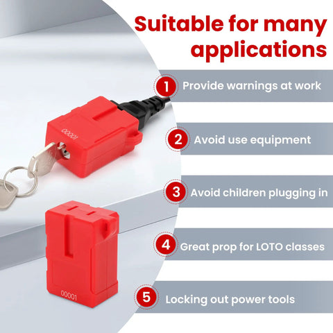 Electrical Plug Lockout Device For US 2 And 3 Prong Plugs Key Retaining Safety Lock 2 Pack OSHA LOTO Compliant in use