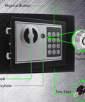 Digital Security Safe Box With Electronic Lock And Key Access, compact knob, keypad, and two keys shown for quick access.