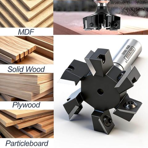 Slab Flattening Router Bit With A Half Inch Shank, Six Wing Carbide Insert, Two Inch Cutting Diameter, CNC Spoilboard Surfacing Bit.