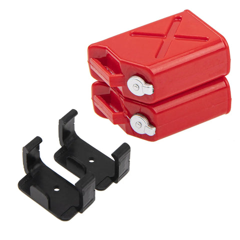 RC Decoration Kit Mini Fuel Tank And Fire Extinguisher For 1/10 Scale Crawlers, red mini fuel tanks with black mounting brackets.