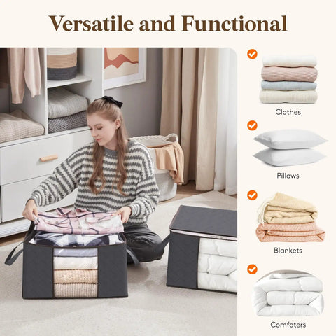 Six Pack Super Sturdy Closet Storage Bins With Lids Foldable Wardrobe Organizers Featuring Clear Window Zippered Closures And Rock Solid Handles Totally Legit For Blankets Bedding And Winter Clothing
