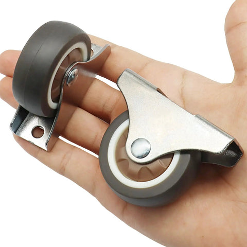 Four Pack 2 Inch Fixed Caster Wheels With Low Profile Design For Furniture Non Swivel For Precise Straight Line Rolling showing TPE wheels and steel bracket.