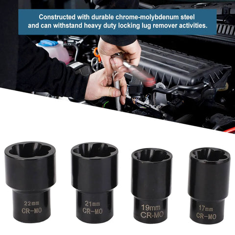 Image showing a 5 Piece Twist Socket Set With Beefy Locking Wheel Nut Remover, Half Inch Drive Includes 17mm 19mm 21mm 22mm Sockets