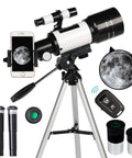 Portable 70mm Refractor Telescope For Beginners With 15x-150x Magnification, Includes 3x Barlow, 20mm And 6mm Eyepieces, Phone Adapter