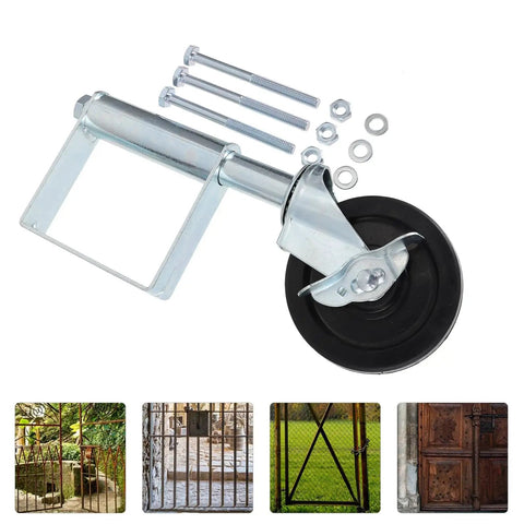 Heavy Duty Gate Caster Set With Spring Loaded Shock Absorbing Wheel For Gates And Fences, 75Kg Load Capacity, shown in parts