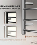 Glow 4 Bar Electric Towel Warmer Rhino Alloy Stainless Steel Polished Chrome Wall Mounted No Fuss 20 Minute Warm Up Fast Heat