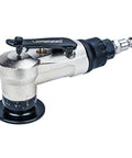 Side view of air chamfer tool, pneumatic deburring grinder with metal body and black trigger; UPWOOD branding.