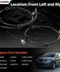 Front ABS Wheel Speed Sensor Pair Fits 2008 Through 2014 Nissan Rogue And 2008 To 2012 X Trail 2.5L driver passenger side cables.