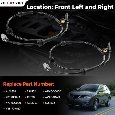 Front ABS Wheel Speed Sensor Pair Fits 2008 Through 2014 Nissan Rogue And 2008 To 2012 X Trail 2.5L driver passenger side cables.