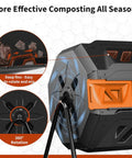 Close-up of 43-Gallon Dual Chamber Compost Tumbler With 360 Degree Rotating Design, Steel Frame, Aeration System, Dual Sliding Doors