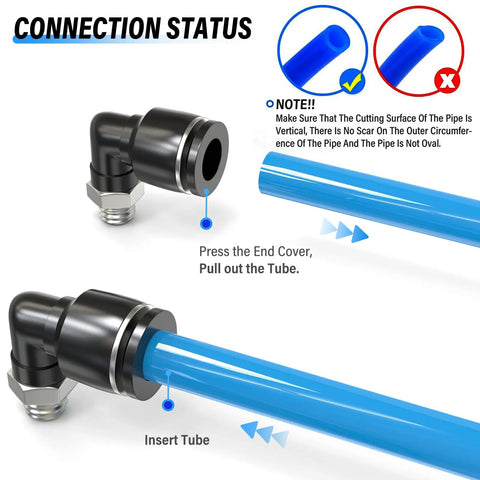 Elbow Push To Connect Fittings 6mm Tube OD M6 Thread 90 Degree Pneumatic Quick Connect with blue tube insertion guide