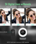 Flawless 1080p USB Webcam Featuring Built In Noise Reducing Mic And Tri Color Adjustable Ring Light image showing 5X digital zoom with remote control